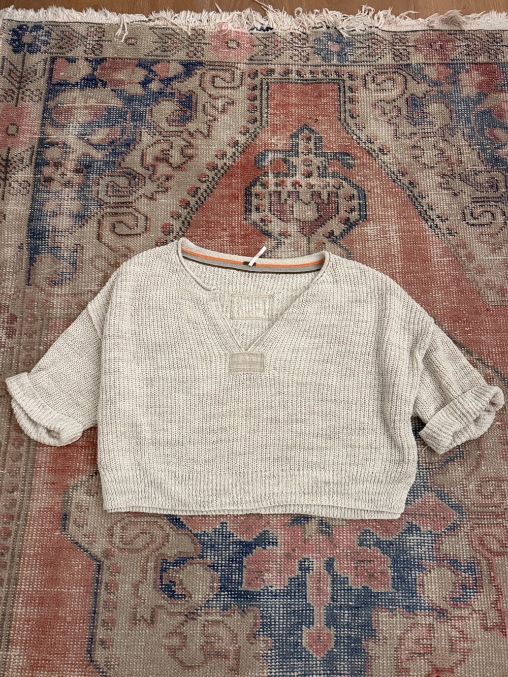 Free People Beachy Cropped Cream Knit V-Neck Sweater